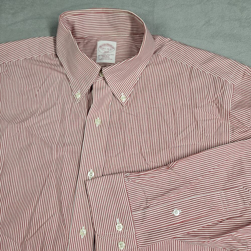 Brooks Brothers Shirt Mens 15.5-34 Red Striped Non Iron Cotton Dress Business